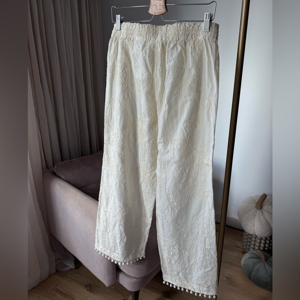 H&M Embroidered Drawstring Pants, Cream, Size M - Picture 5 of 7